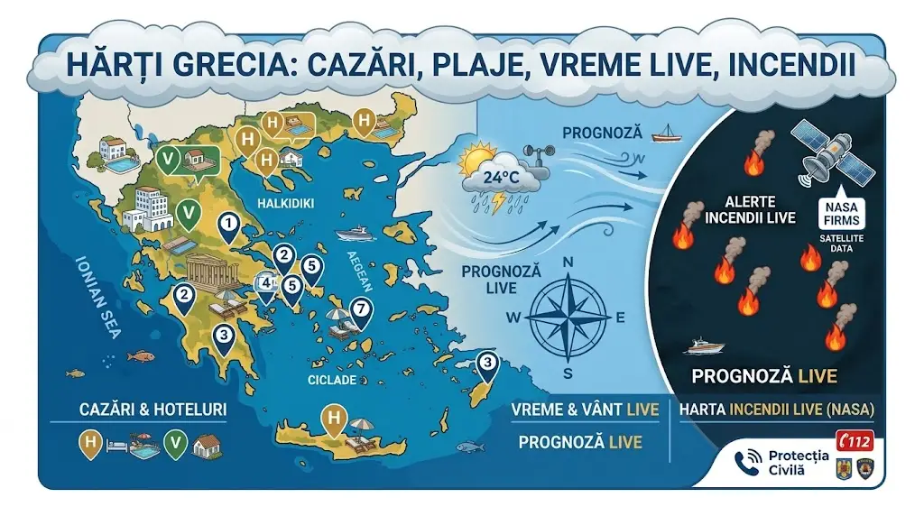 Harti Grecia - Incendii, Vant, Atractii, Cazari