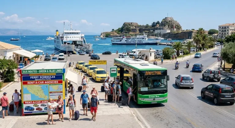 Transport în Corfu - Autobuz, Feribot, Masini